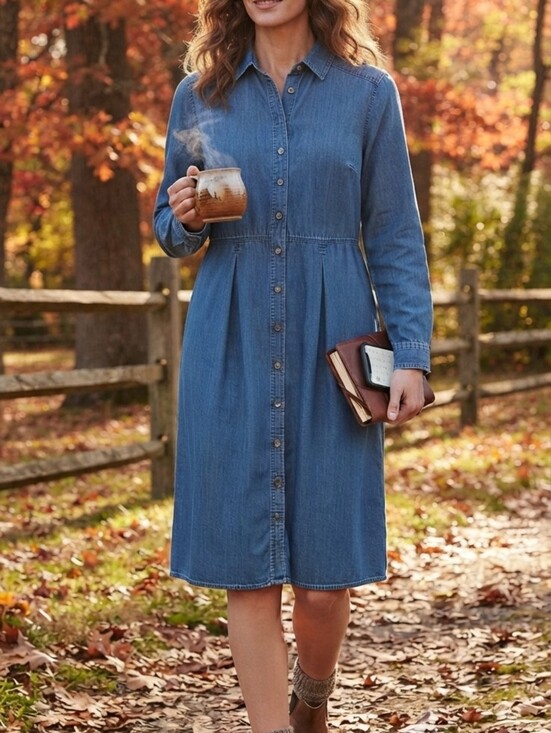 L.L. Bean Dresses & Skirts - L.L. Bean Vintage Denim Button-Front Midi Dress-8 Petite